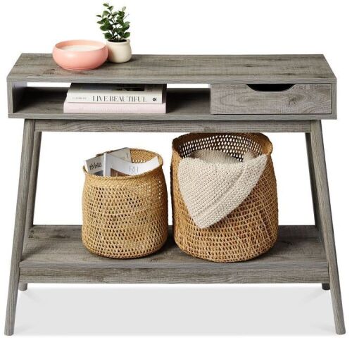 Mid-Century Modern Hallway Console Table w/ Cubby, Drawer - Lot 657