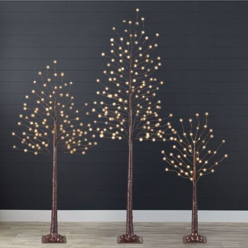 Set of 3 Lighted Twig Birch Trees, 4ft, 6ft, 8ft w/ 300 2-in-1 LEDs - Lot 444