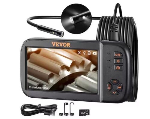 VEVOR 3-Lens Borescope Inspection Camera 4.5 in. Screen 10-LED Light - Lot 732