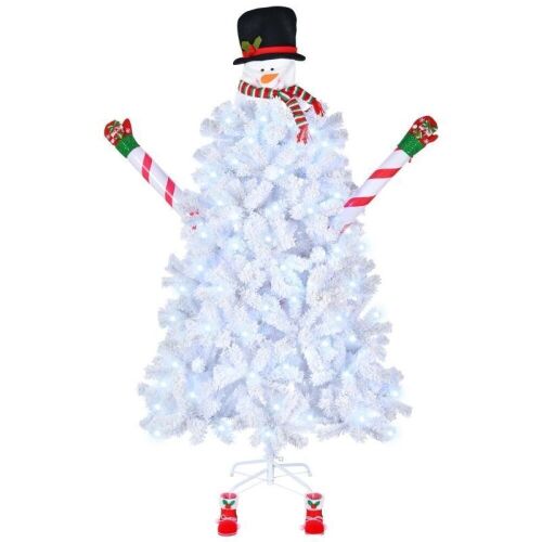  6.5ft Pre-Lit Snowman Christmas Tree 140 Lights Cold White 8 Modes - Lot 416
