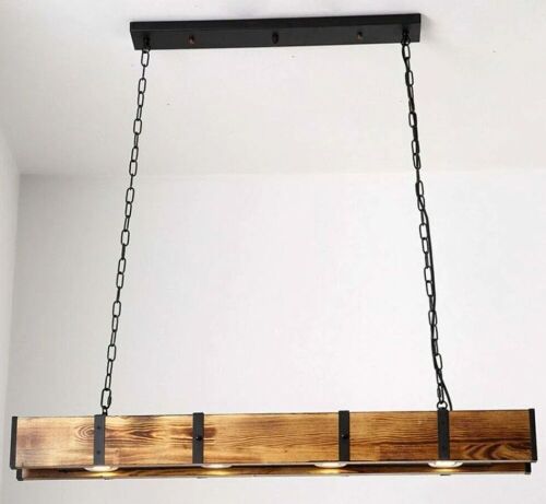 4-Light 39 in. Brown Industrial Loft Style Rust Wood and Metal Island Pendant Light - Lot 421
