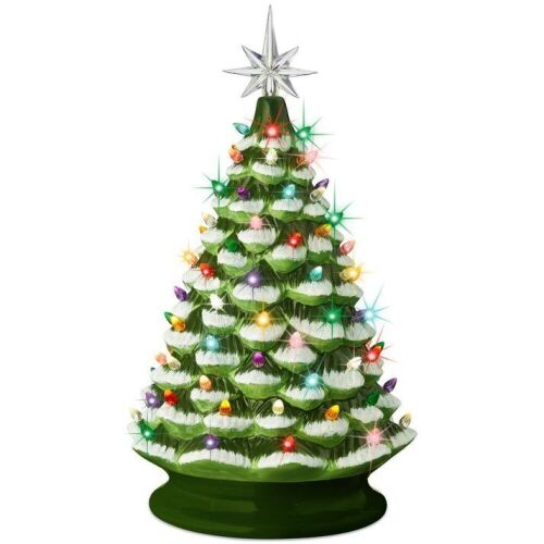 Large Pre-Lit Ceramic Christmas Tree Decoration w/ LED Light, Timer - 18in - Lot 521