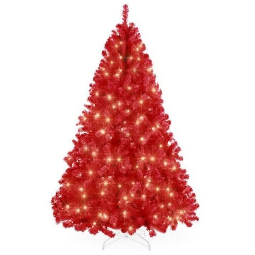9' Pre-Lit Artificial Red Christmas Tree w/ Incandescent Lights - Lot 523