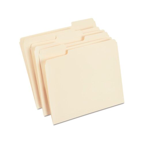 Case of (4) Quill File Folders, 1/3-Cut Assorted, Letter Size, Manila, 100/Box - Lot 210