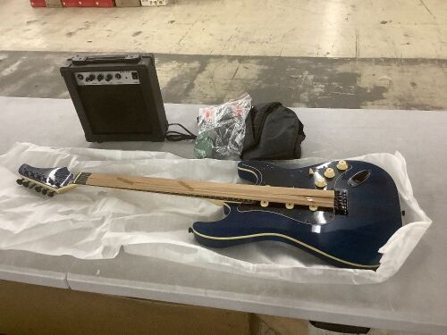 Beginner Electric Guitar Kit w/ Case, 10W Amp, Tremolo Bar - 39in - Lot 215