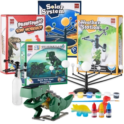 Kids 4-in-1 Science Project Kit, STEM & STEAM Robot, Solar System, Soap, Weather Lab Experiments - Lot 8354