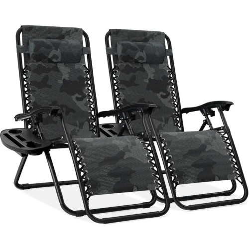 Set of 2 Adjustable Zero Gravity Patio Chair Recliners w/ Cup Holders - Lot 8402