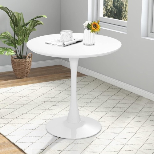 Round Dining Table, 32” Tulip Table with Circular Tabletop & Metal Pedestal, Bistro Table for 2-4 Person, Mid-Century Modern Leisure Table for Home, Office, Cafe, Pub, Easy Assembly (White) - Lot 8490
