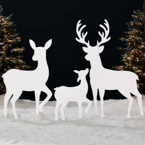 3-Piece 2D Deer Family Silhouette Yard Decoration w/ Buck, Doe, Fawn - 46in - Lot 8522