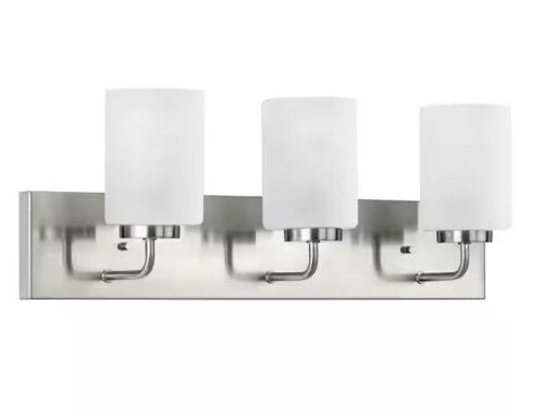 Progress Lighting Merry Collection 24 in. 3-Light Brushed Nickel Etched Glass Transitional Bathroom Vanity Light - Lot 342