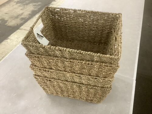 Set of 4 Seagrass Storage Tote Baskets, Laundry Organizer w/ Insert Handles - Lot 583