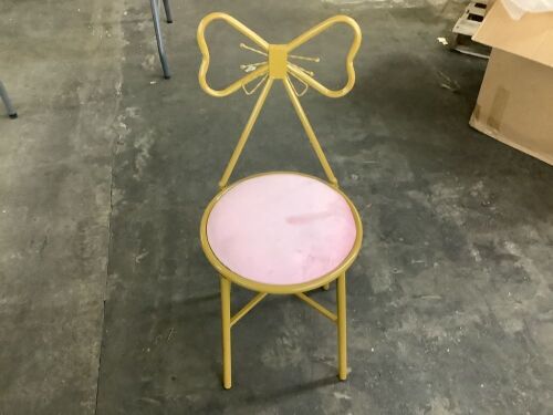 Pink Metal Butterfly Vanity Chair - Missing Hardware  - Lot 676