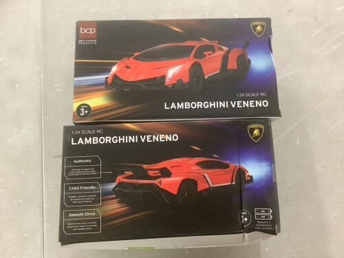 Lot of (2) 1/24 Kids RC Lamborghini Veneno Racing Car Toy w/ Lights, Shock Suspension - Red & White  - Lot 228