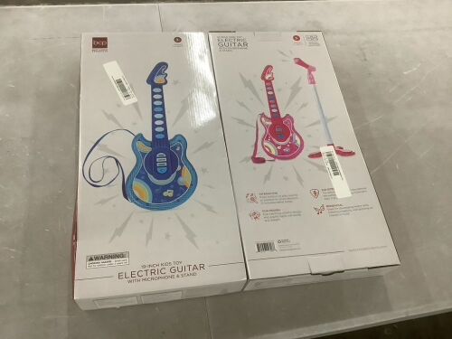 Lot of (2) Kids Pretend Play Guitar Musical Instrument Toy w/ Microphone, Stand - 19in - Lot 325