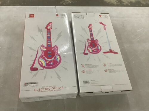 Lot of (2) Kids Pretend Play Guitar Musical Instrument Toy w/ Microphone, Stand - 19in - Lot 326