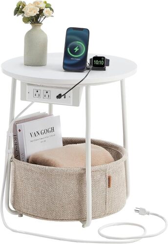 VASAGLE Round Side Table with Charging Station - Lot 517