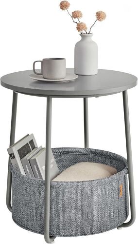VASAGLE Small Round Side End Table with Basket  - Lot 518