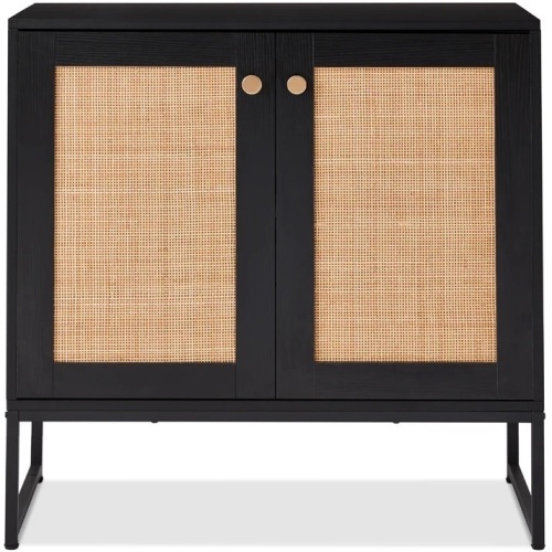 2-Door Rattan Storage Cabinet Accent Furniture for Living Room w/ Foot Pads - Lot 8611