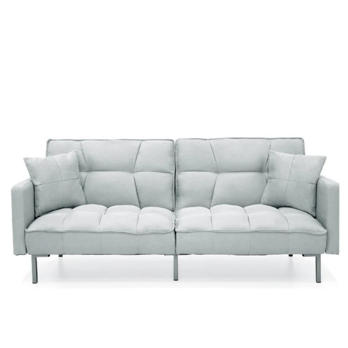 Convertible Linen Tufted Futon w/ 2 Plush Pillows, Split-Back Design - Lot 8618