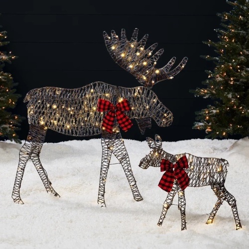 2-Piece Lighted 2D Christmas Moose Set Outdoor Decor w/ 125 LED Lights - 4ft - Lot 8813