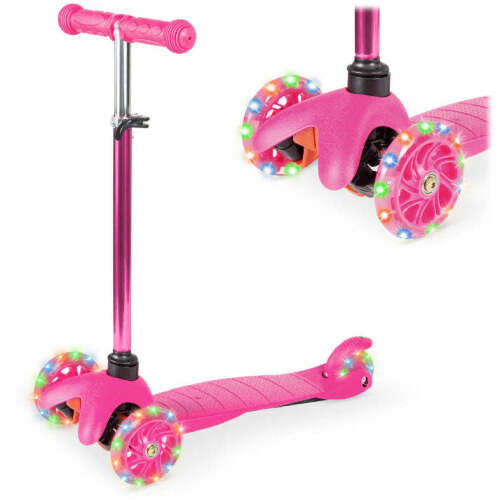 Kids Mini Kick Scooter Toy w/ Colorful Light-Up Wheels, Adjustable T-Bar - Lot 8953