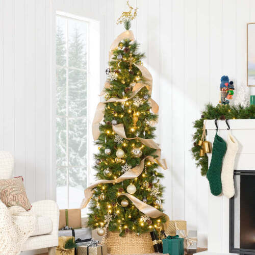 Pre-Lit Artificial Scotch Pine Pencil Christmas Tree w/ Metal Stand - Lot 8959