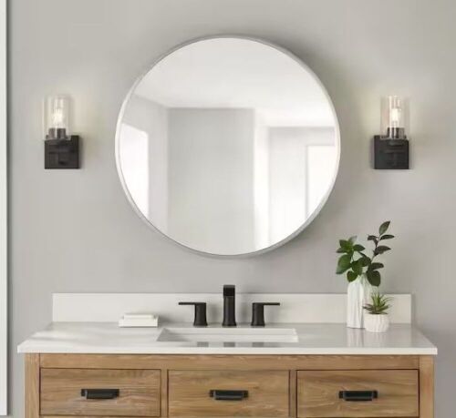 Glacier Bay 30 in. W x 30 in. H Round Brushed Nickel Medicine Cabinet with Mirror - Lot 93