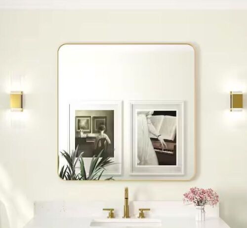 WELLFOR Bella 36 in. W x 36 in. H Square Aluminum Framed Wall-Mounted Mirror in Brushed Gold - Lot 105