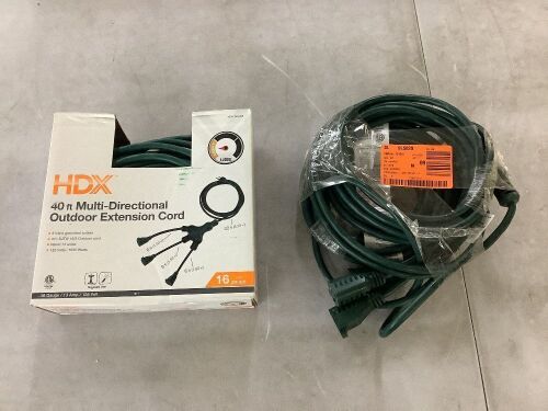 Lot of (2) HDX 40 ft. 16/3 Multi-Directional Outdoor Extension Cord - Lot 130