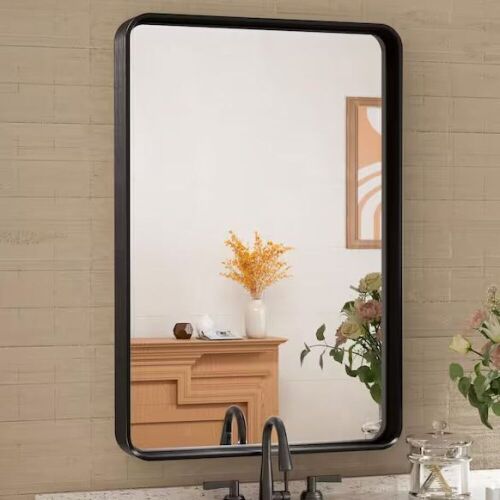 Rectangular Aluminum Framed Wall Mount Mirror in Black 16 in. W x 24 in. H - Lot 140