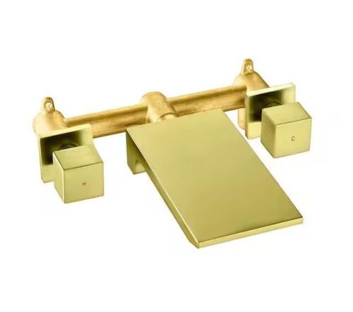 2-Handle Rectangular Waterfall Wall Mounted Bathroom Faucet in Brushed Gold - Lot 145