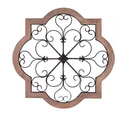 Home Decorators Collection Quatrefoil Medallion Farmhouse Metal and Wood Dimensional Wall Art, 26 in. W x 26 in. H - Lot 235