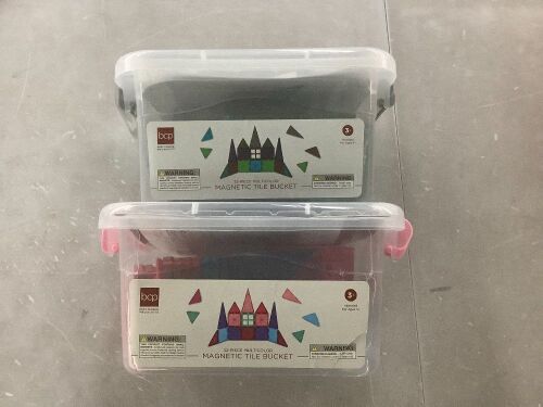 Lot of (2) 32-Piece Kids Mini Magnetic Tiles Educational STEM Toy Set w/ Carrying Case - Lot 261