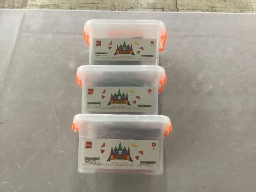 Lot of (3) 32-Piece Kids Mini Magnetic Tiles Educational STEM Toy Set w/ Carrying Case - Lot 262