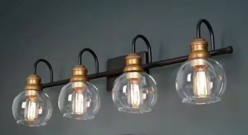 LNC Modern Black Wall Light 29.5 in. 4-Light Bronze and Antique Gold Bathroom Brass Vanity Light with Globe Glass Shades - Lot 340