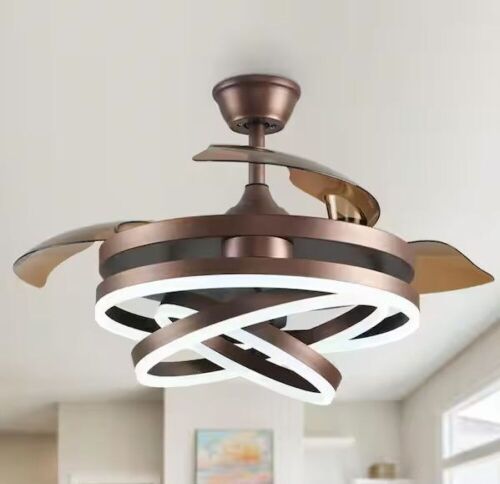 Oaks Aura Boca 42 in. LED Indoor Brown DIY Shape 6-Speed Retractable Ceiling Fan with Light, Latest DC Motor and Remote Control - Lot 359