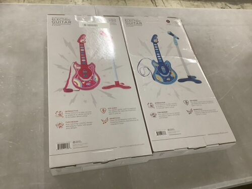 Lot of (2) Kids Pretend Play Guitar Musical Instrument Toy w/ Microphone, Stand - 19in - Lot 398