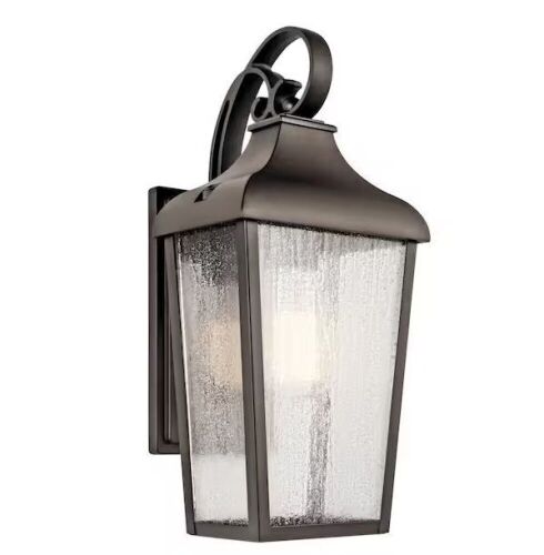 KICHLER Forestdale 14.75 in. 1-Light Olde Bronze Outdoor Hardwired Wall Lantern Sconce - Lot 401