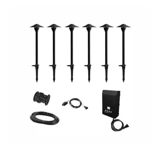 Hampton Bay 552 Lumen Low Voltage Integrated LED Black Outdoor Landscape Path Light Kit, 6-Pack - Lot 430