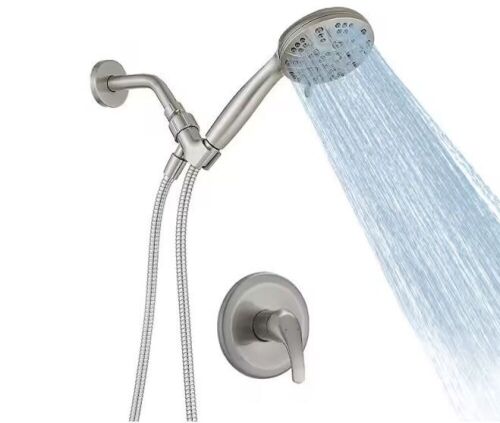 BWE Single Handle 6-Spray Shower Faucet Set Trim Kit 1.8 GPM with Valve and Filtered Handheld Shower Head in. Brushed Nickel - Lot 448