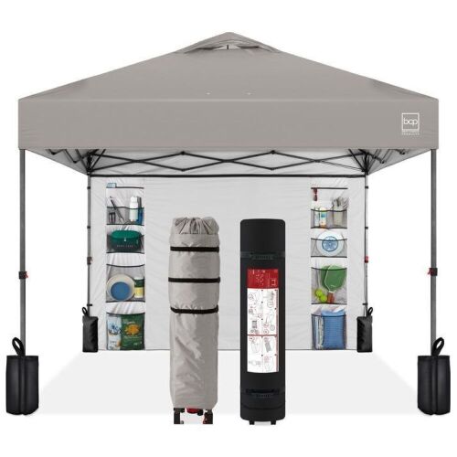 One-Person Setup Instant Pop Up Canopy w/ Side Wall, Carrying Case - 10x10ft - Lot 472