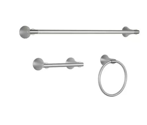 Glacier Bay Arendell 3-Piece Bath Hardware Set with 24 in. Towel Bar, Towel Ring and TP Holder in Brushed Nickel - Lot 541