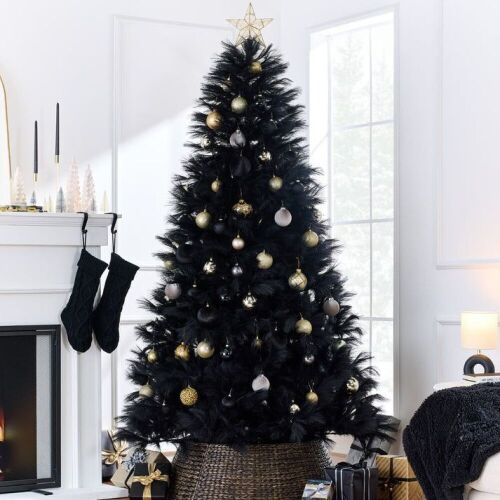 9' Premium Artificial Black Pampas Christmas Tree w/ Foldable Metal Base - Lot 580