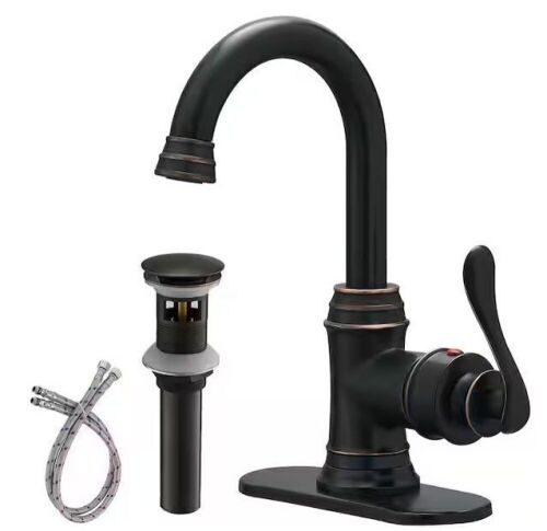 BWE Single Hole Single-Handle Bathroom Faucet Swivel Spout with Pop Up Drain with Overflow in Oil Rubbed Bronze - Lot 631