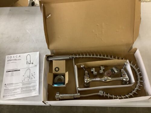 Tosca 2-Handle Wall-Mount Pull-Down Sprayer Kitchen Faucet in Chrome - Lot 730