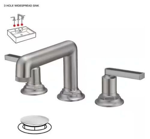 BWE 8 in. Widespread Double Handle Bathroom Faucet 3-Holes Vanity Sink Water-Saving with Metal Drain In Brushed Nickel - Lot 847