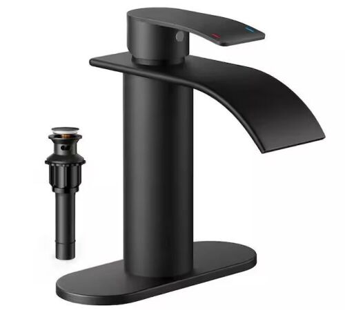 FORIOUS Single-Handle 1 or 3 Hole Waterfall Bathroom Faucet Bathroom Sink Faucet Black - Lot 849