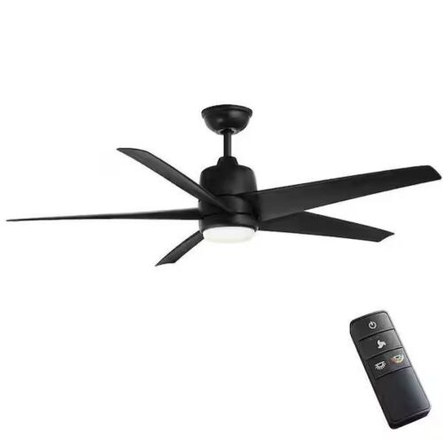Hampton Bay Mena 54 in. White Color Changing Integrated LED Indoor/Outdoor Matte Black Ceiling Fan with Light Kit and Remote Control - Lot 103