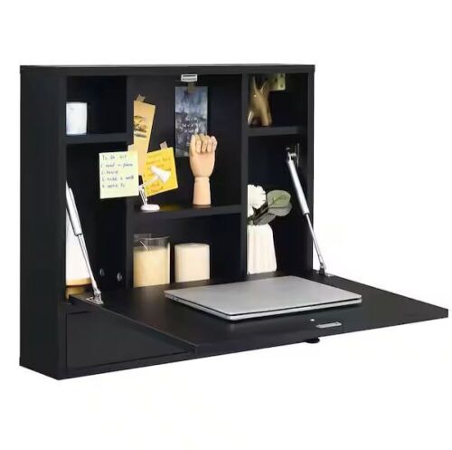 Costway 24 in. Wall-Mount Black Floating Secretary Desk with Foldable Space Saving Laptop Workstation - Lot 447