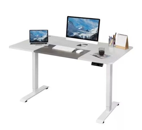 LACOO 55 in. White Electric Standing Desk Height Adjustable Wooden Workstation - Lot 46